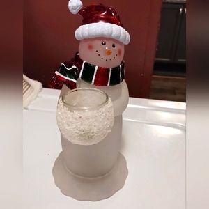 Snowman Votive Candle Holder With Colorful Hat And Scarf